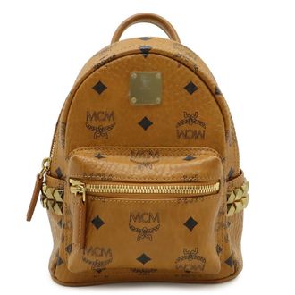 MCM Stark Visetos Extra Mini Backpack PVC Leather Cognac Brown
