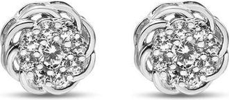 House of Brilliance Silver 1/2 Cttw Round Diamond Cluster Openwork Floral Halo Stud Earrings in White | Diamond at Nordstrom