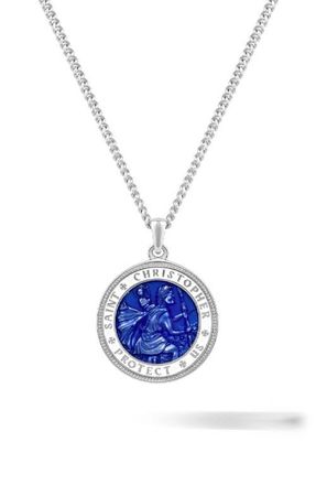 Vincero Mens St. Christopher Pendant Necklace in Blue/Silver at Nordstrom, Size 21