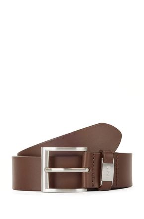 HUGO BOSS Lederg&uuml;rtel BOSS Connio, Herren, Gr. 11,5, braun (schwarz braun), Leder, unifarben, G&uuml;rtel Lederg&uuml;rtel, silberfarbene Schliesse & Logo-Schriftzug auf 