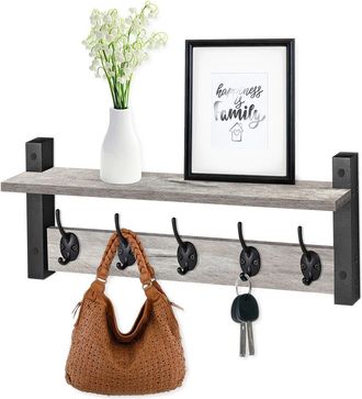 Sorbus Wall Mount Xl Coat Hooks Floating Shelf
