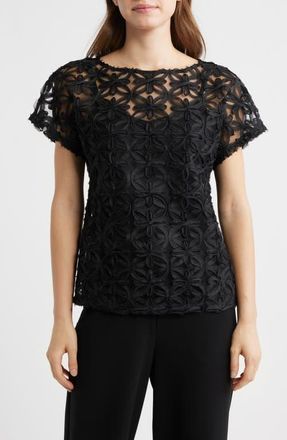 Anne Klein Floral Stitch Top in Anne Black at Nordstrom, Size Medium