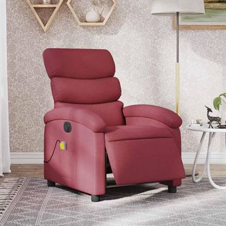 vidaXL Sill&oacute;n De Masaje Reclinable El&eacute;ctrico Tela Rojo Tinto Vidaxl