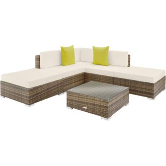 TecTake Paris Rattan Lounge Set with Aluminum Frame in Natural | Size: Large