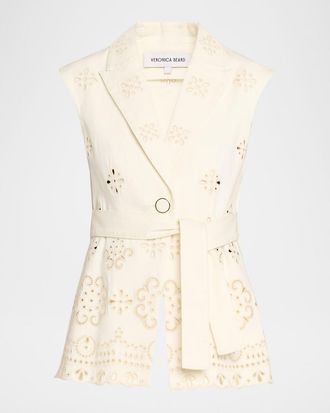 Veronica Beard Townes Eyelet Twill Vest