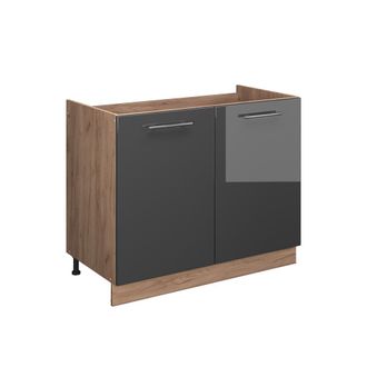 Vicco Mueble Bajo Para Fregadero Fame-line, Antracita Alto Brillo/roble Dorado, 100 Cm Sin Encimera, Vicco