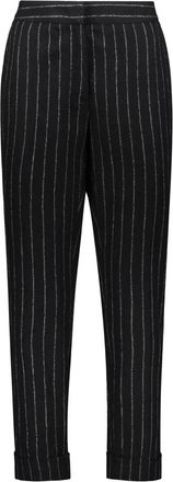 Lorena Antoniazzi Gestreepte wollen broek met oprolbare manchetten - Dames - Slim Fit Broeken - Zwart - XS - Wol - Broeken
