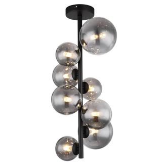 Netlighting Riha Globe Ceiling Light Matt Black Smoke Glass Shade 8x G9 3000K