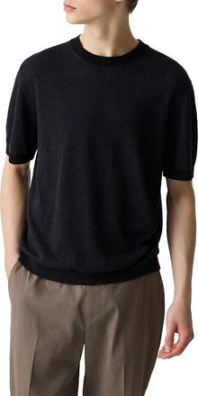Theory Linen & Silk Crewneck Tee in Black at Nordstrom, Size Xx-Large