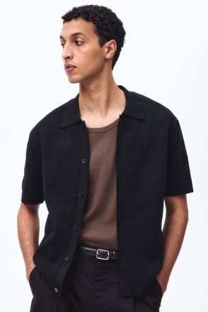 H&M Regular Fit Knitted Shirt in Black at Nordstrom, Size X-Small