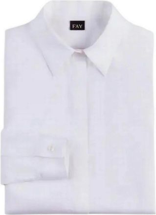 Fay Slim Shirt van Stretch Poplin - Dames - Overhemden - Wit - XL - Katoen - Overhemden