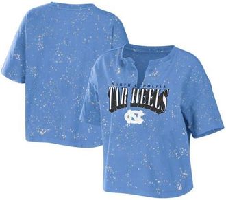 WEAR by Erin Andrews Womens WEAR by Erin Andrews Carolina Blue North Carolina Tar Heels Bleach Wash Splatter Cropped Notch Neck T-Shirt in Light Blue at Nordstrom, Size