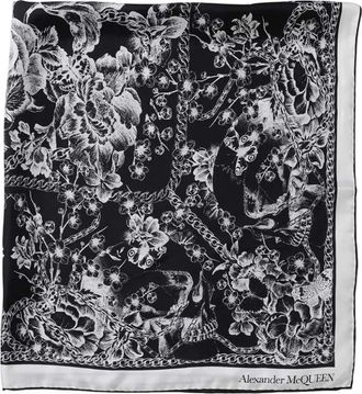 Alexander McQueen BlackWhite Floral Scarf