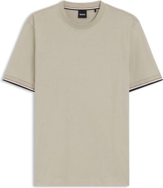 BOSS Cotton-jersey T-shirt with signature-stripe cuffs