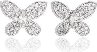 Suzy Levian Cubic Zirconia Butterfly Stud Earrings in White/Silver at Nordstrom Rack