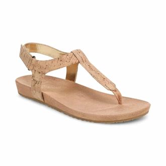 Vionic Womens Palisade T-Strap Toe-Post Sandals In Gold Cork
