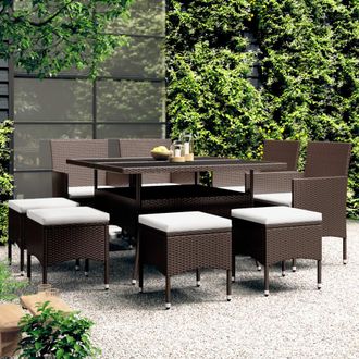 vidaXL Vidaxl - Juego De Comedor De Jard&iacute;n 9 Piezas Rat&aacute;n Sint&eacute;tico Marr&oacute;n