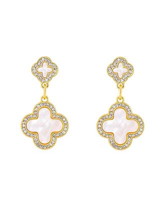 Liv Oliver 18K Plated 18.75 Ct. Tw. Mother Of Pearl Cz Double Drop Earrings