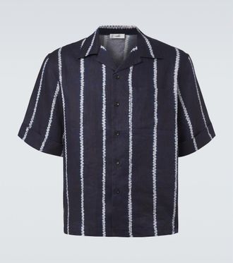 Commas Striped linen bowling shirt