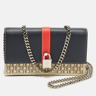 Carolina Herrera Multicolor Monogram Coated Canvas And Leather Wallet On Chain