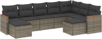 vidaXL Set De Muebles De Jard&iacute;n 9 Pzas Y Cojines Rat&aacute;n Sint&eacute;tico Gris Vidaxl