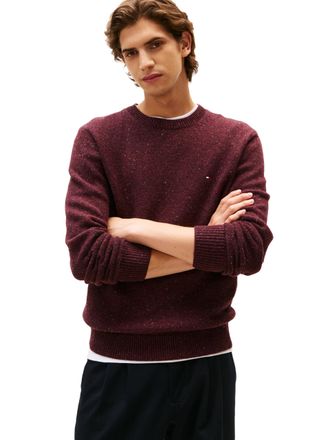 Tommy Hilfiger Mens Lambswool Donegal Crewneck Sweater Pullover, Deep Burgundy Heather, Large