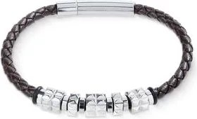 Coeur de Lion Brown Leather Bracelet With Stainless Steel Spikes Cubes in Silver at Nordstrom