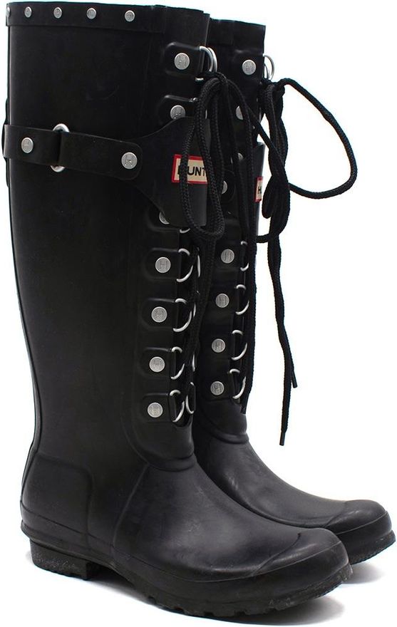 Black Lace Up Embellished Festival Wellington Boots Size 36.5