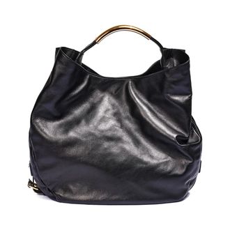 Moschino Handbags, female, Black, ONE SIZE, Black Leather Hobo Bag with Metal Handle