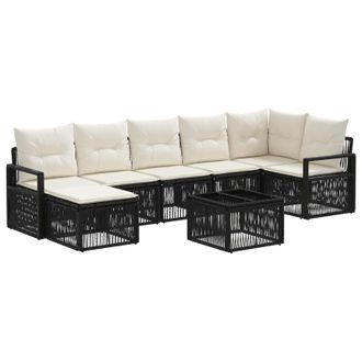 vidaXL Conjunto De Sof&aacute;s De Jard&iacute;n 8 Pcs Negro Rat&aacute;n Sint&eacute;tico Vidaxl