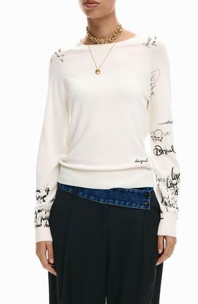 Desigual Fine Gauge Graphic Sweater in Ivory at Nordstrom, Size X-Large