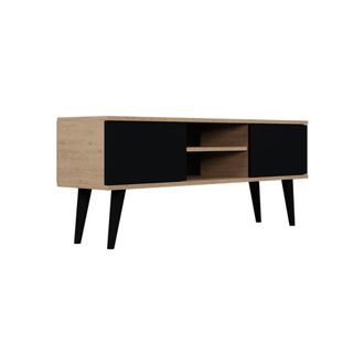 Petits Meubles Mueble tv 120 cm paneles negro y madera