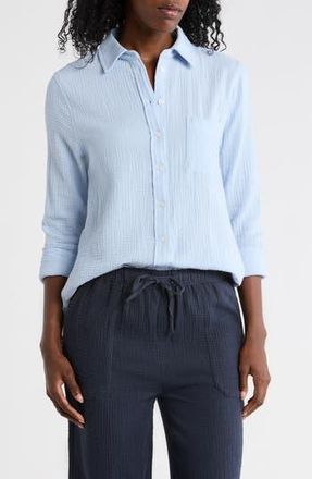 Elie Tahari Long Sleeve Cotton Gauze Button-Up Shirt in Light Blue at Nordstrom Rack, Size Small