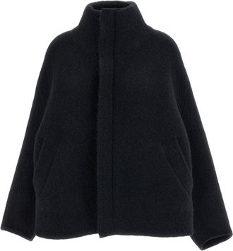 Boboutic Blue High Collar Zip Wool-Blend Knit Jacket