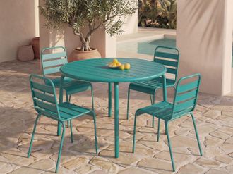 Vente-Unique Sala da pranzo da giardino un tavolo D.110cm e 4 sedie impilabili Metallo Verde Petrolio - MIRMANDE di MYLIA