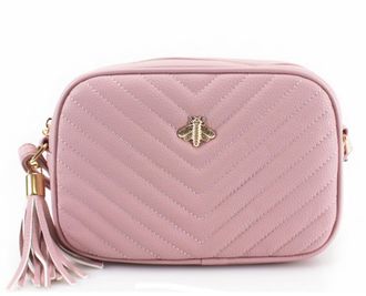 Generic Womens Chevron Quilted Crossbody Bag, Bee Embellishment Messenger Bag (Pink)