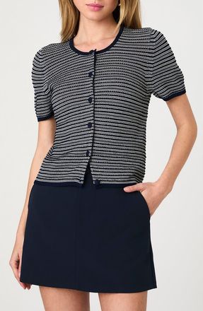 French Connection Zigzag Stripe Knit Cardigan in Midnight Blue Multi at Nordstrom Rack, Size X-Small