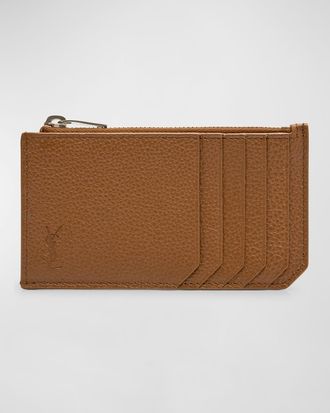 Saint Laurent Mens YSL Zip Card Holder in Leather
