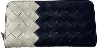 Bottega Veneta Intrecciato Black White Leather Long Wallet (Bi-Fold) (Pre-Owned)