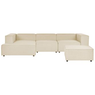 Beliani Sof&aacute; Esquinero 3 Plazas De Lino Beige Negro Con Reposapi&eacute;s Derecho Modular Aprica