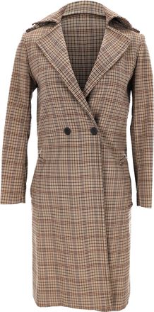 Sandro Sandro Plaid Double-Breasted Coat in Beige Polyester
