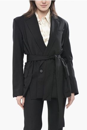 Eudon Choi Virgin Wool-Blend Double-Breasted Blazer With Belt size 42