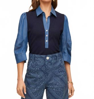 Fifteen Twenty Camden Contrast Henley Top In Navy