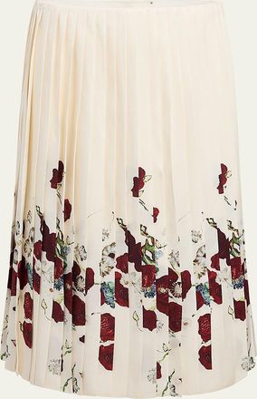 Khaite Anya Floral Pleated Midi Skirt