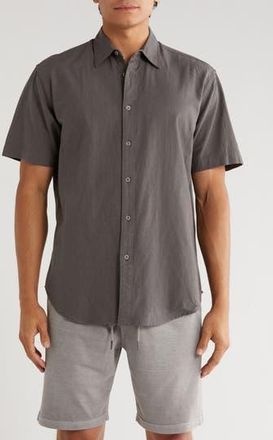 Coastaoro Aarav Short Sleeve Linen Blend Button-Up Shirt in Charcoal at Nordstrom Rack, Size Xx-Large