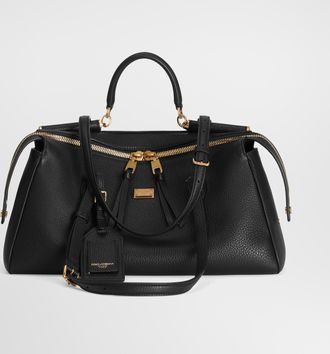 Dolce & Gabbana Medium Vittoria Handbag In Calfskin - Woman Shoulder And Crossbody Bags Black Onesize