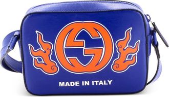 Gucci Borsa a tracolla NY Dragons piccola in pelle con stampa - Blu