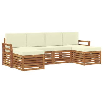 vidaXL Juegos De Sof&aacute;s 6 Pcs Natural Y Crema Madera De Acacia S&oacute;lida Vidaxl