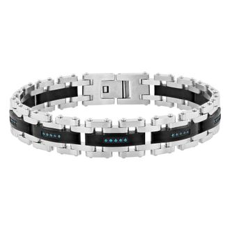 Robert Alton 1/6CTW Blue Diamond Stainless Steel Two-Tone Mens Link Bracelet