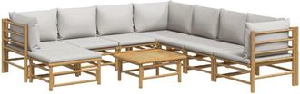 vidaXL Set De Muebles De Jard&iacute;n 9 Piezas Bamb&uacute; Y Cojines Gris Claro Vidaxl